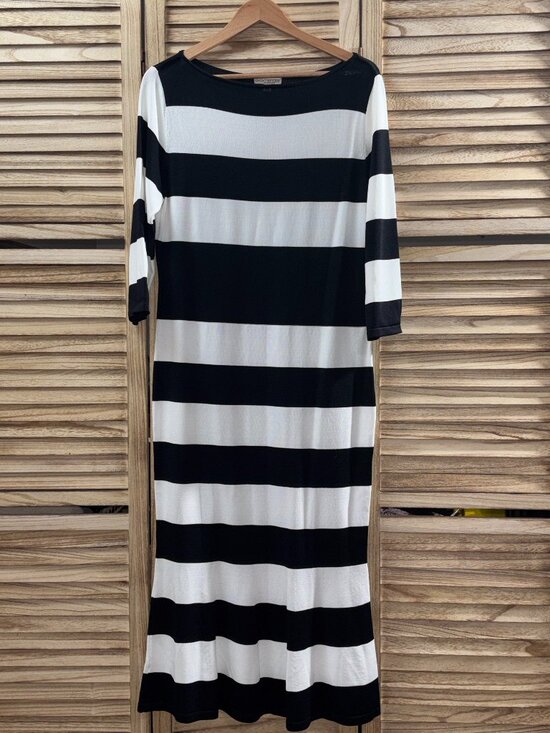 eva mendes for New York & Company Dresses & Skirts - Eva Mendes Black White Striped Knit Boatneck Sweater Dress NWT Large